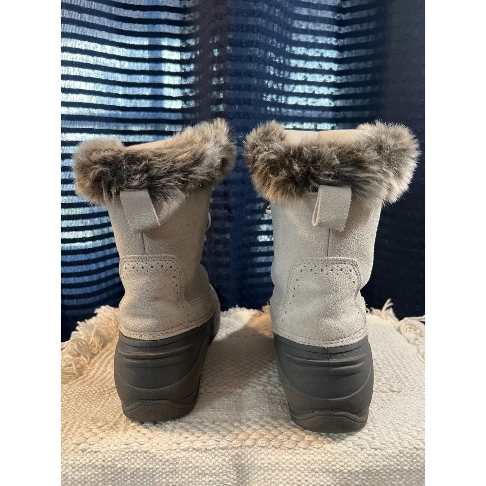 Northeast Outfitters snow Winter Boots Ivory Leather Faux Fur‎ Th insulate 7